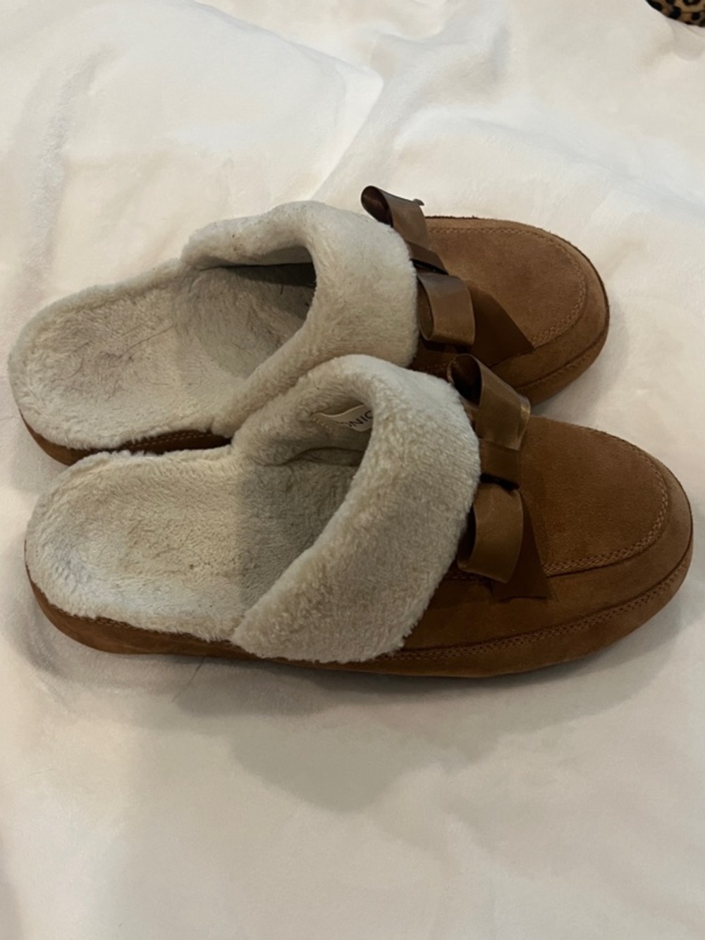 Vionic Nessie Faux-Shearling Bow Slip Brown size 9 - Picture 5 of 9